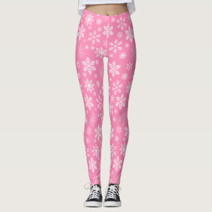 pink christmas snowflakes icy leggings