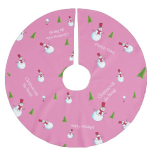Pink Christmas Snowman Personalised Brushed Polyester Tree Skirt