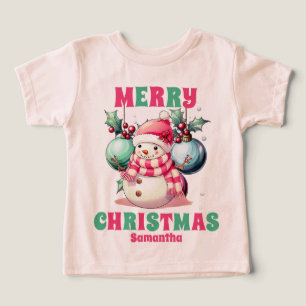 Pink Christmas Snowman Personalised Name