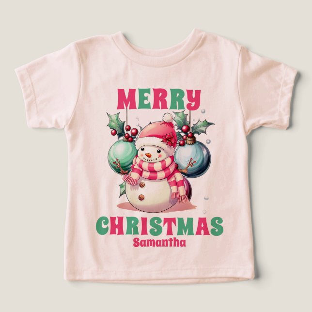 Pink Christmas Snowman Personalised Name (Design Front)