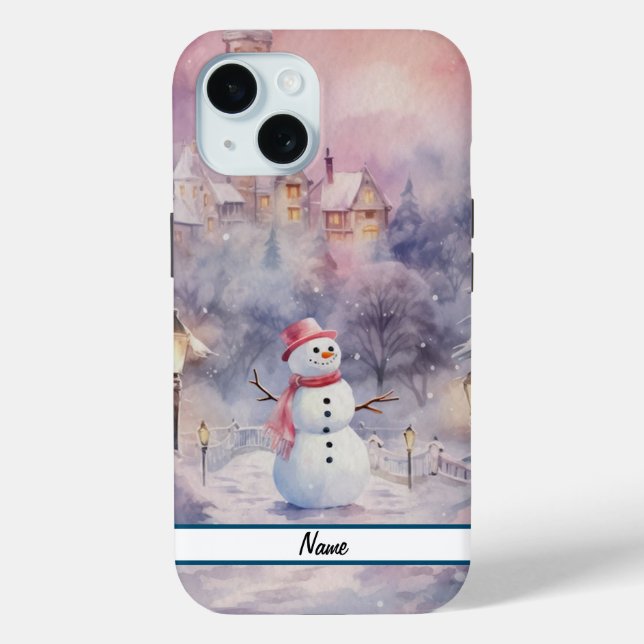 Pink Christmas Snowman Tough Case-Mate iPhone Case (Back)