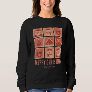 Pink Christmas Stamp Collage Sweatshirt