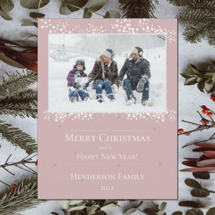 Pink Christmas Stars Holiday Photo Card