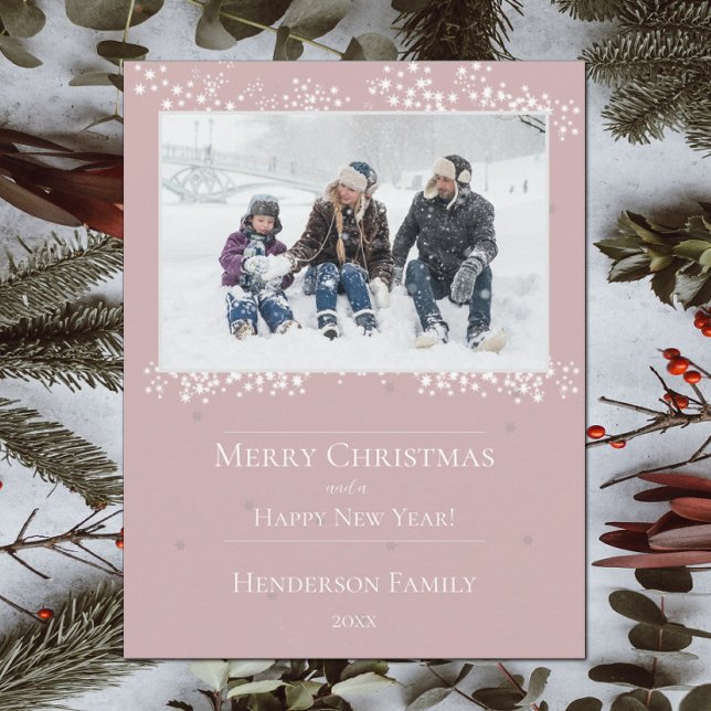 Pink Christmas Stars Holiday Photo Card (Pink Christmas Stars Holiday Photo Card)