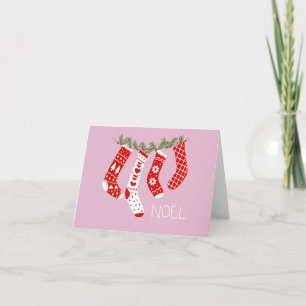 Pink Christmas Stockings Noel Greeting Card