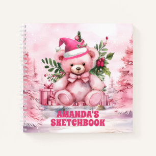 Pink Christmas Teddy Bear Kids Sketchbook Notebook