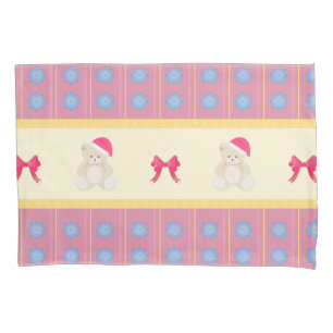 Pink Christmas Teddy Pillowcase