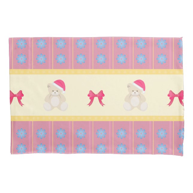 Pink Christmas Teddy Pillowcase (Front)