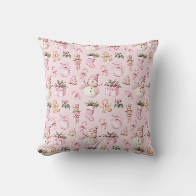 Pink Christmas Throw Pillow (Front)
