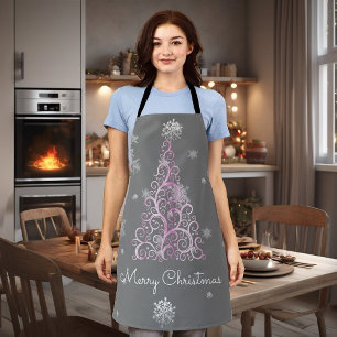 Pink Christmas Tree and Snowflakes Apron