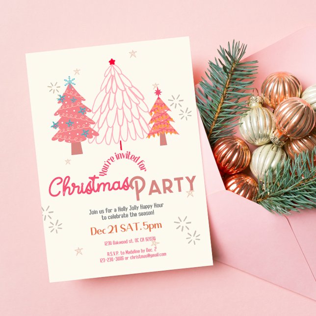 Pink Christmas tree boho Invitation (Creator Uploaded)