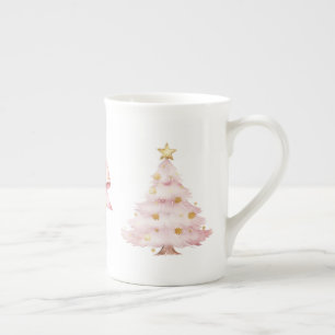 Pink Christmas Tree Bow Bone China Mug