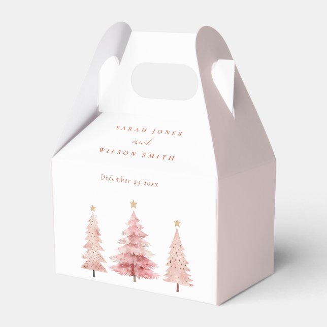 Pink Christmas Tree Christmas Party Favour Box (Front Side)