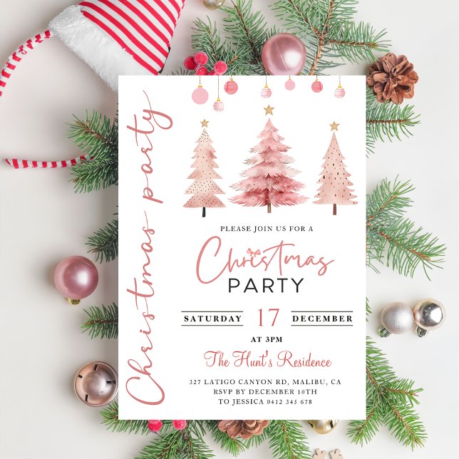 Pink Christmas Tree Christmas Party Invitation (Creator Uploaded)