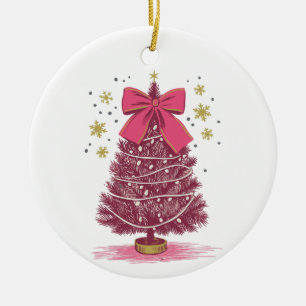 Pink Christmas Tree Coquette Bow Xmas Holiday Ceramic Tree Decoration