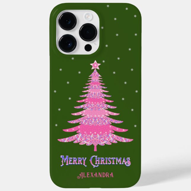 Pink Christmas Tree Custom Name Green Case-Mate iPhone Case (Back)