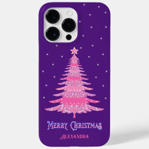 Pink Christmas Tree Custom Name Purple Case-Mate iPhone 14 Pro Max Case