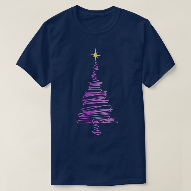 Pink Christmas Tree Doodle Art T-Shirt (Design Front)