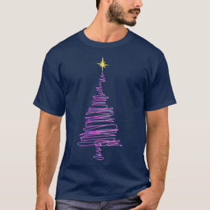 Pink Christmas Tree Doodle Art T-Shirt