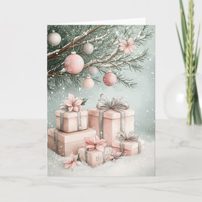 Pink Christmas Tree Folded Greeting Card (Front)