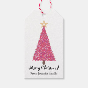 Pink christmas tree gift tags