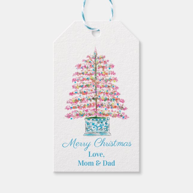 Pink Christmas Tree Gift Tags Chinoiserie  (Front)