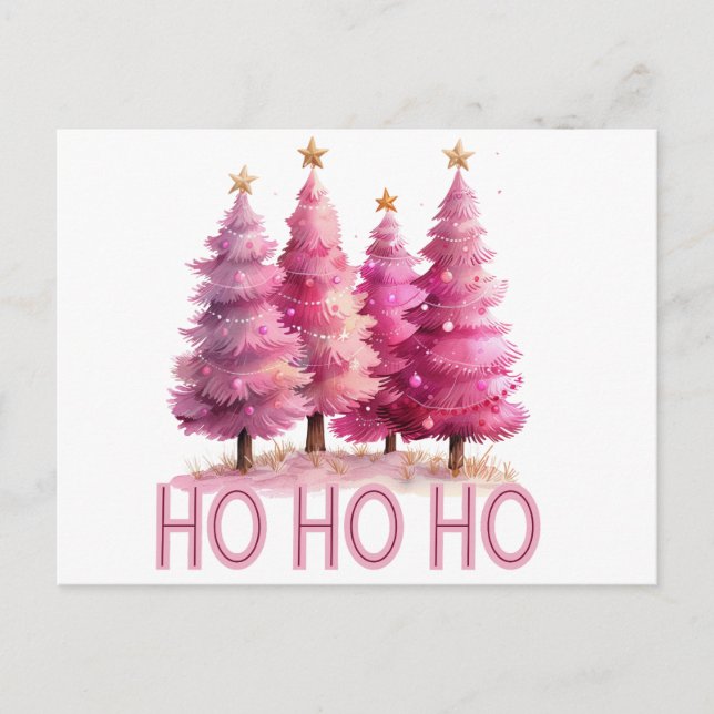 Pink Christmas tree HOHOHO Holiday Postcard (Front)