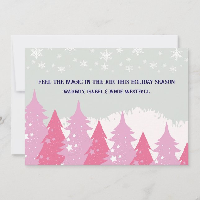 Pink Christmas Tree Holiday Card (Front)