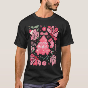 Pink Christmas Tree Merry And Bright Xmas Holiday  T-Shirt