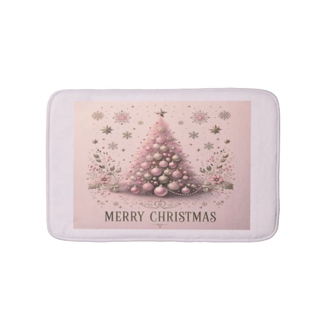 Pink Christmas Tree Merry Christmas Bath Mat (Front)