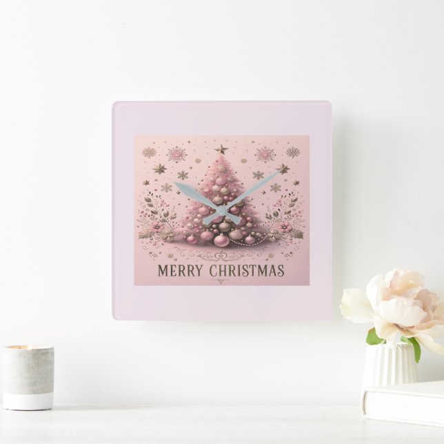 Pink Christmas Tree Merry Christmas Wall Clock (Home)