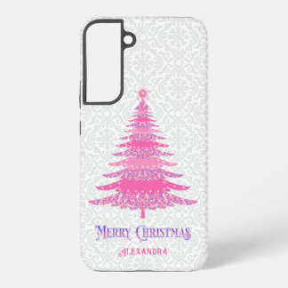 Pink Christmas Tree Name Custom Elegant Modern Samsung Galaxy Case