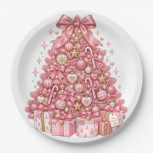 Pink Christmas Tree Ornament Coquette Paper Plate