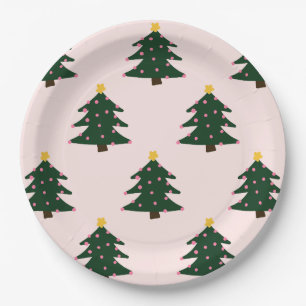 Pink Christmas Tree Paper Plate