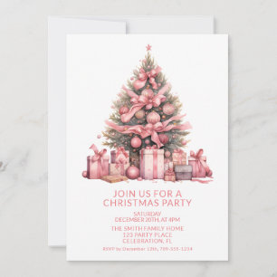 Pink Christmas Tree Party Invitation