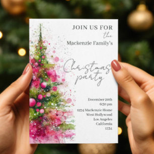 Pink Christmas Tree Party Personalized Invitation