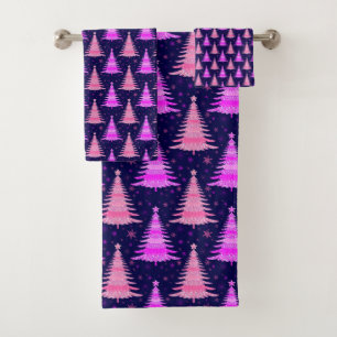 Pink Christmas Tree Pattern Design on Bath Towel