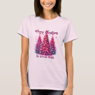 Pink Christmas Tree Personalised Family T-Shirt