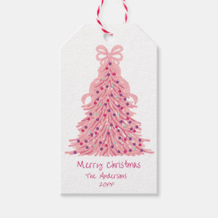 Pink Christmas Tree Pink Bow Gift Tags