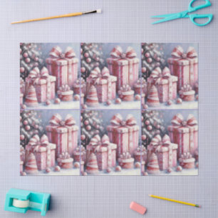 Pink Christmas Tree & Presents Decoupage Tissue Paper
