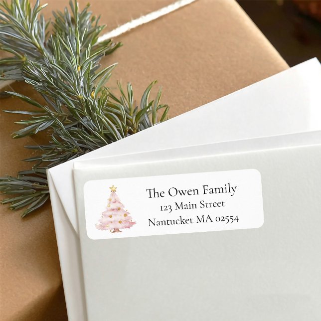 Pink Christmas Tree Return Address (Pink christmas tree return address label)