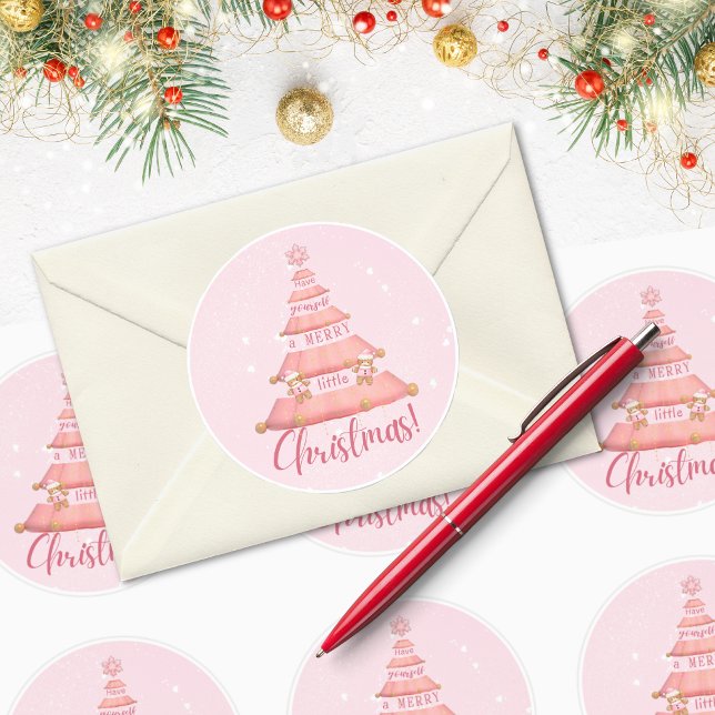 Pink Christmas Tree Round Sticker (Creator Uploaded)