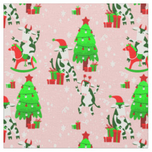 pink christmas tree santa cow fabric