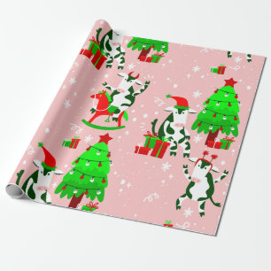 pink christmas tree santa cow wrapping paper