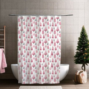 Pink Christmas Tree Shower Curtain