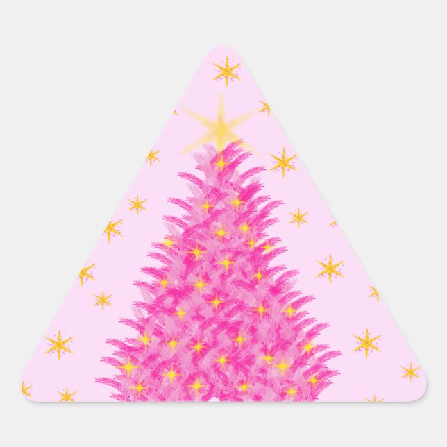 Pink Christmas Tree Stars Triangle Sticker (Front)