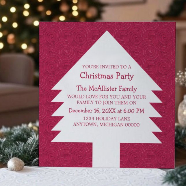 Pink Christmas Tree Swirls Party Invite (Pink Christmas Tree Swirls Party Invitation)