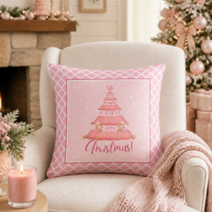 Pink Christmas Tree Throw Pillow