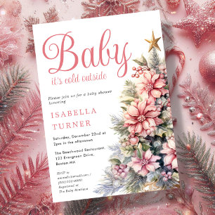 Pink   Christmas Tree Winter Baby Shower  Invitation
