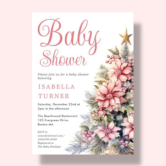 Pink | Christmas Tree Winter Baby Shower  Invitation (Creator Uploaded)
